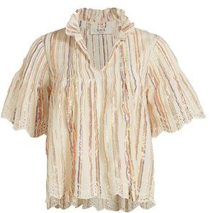 Sea NY Harriet Pin Tucked Metallic Striped Blouse